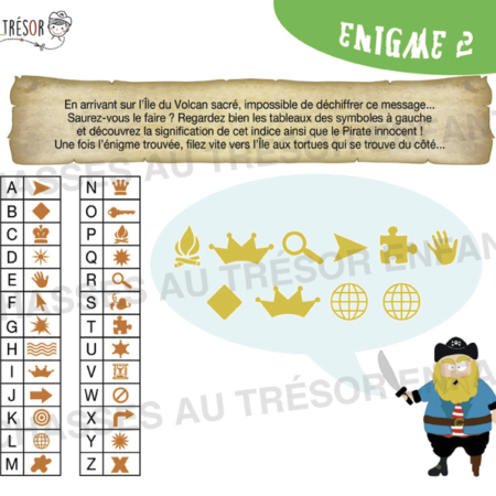 Enigme d'une chasse au trésor pour enfants sur le thème des pirates