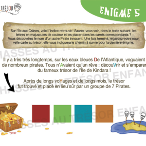 Enigme d'une chasse au trésor pirate pour enfants à imprimer