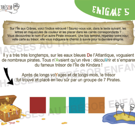 Enigme d'une chasse au trésor pirate pour enfants à imprimer