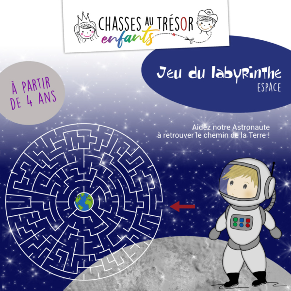 Jeu du labyrinthe de l'espace à imprimer pour enfants