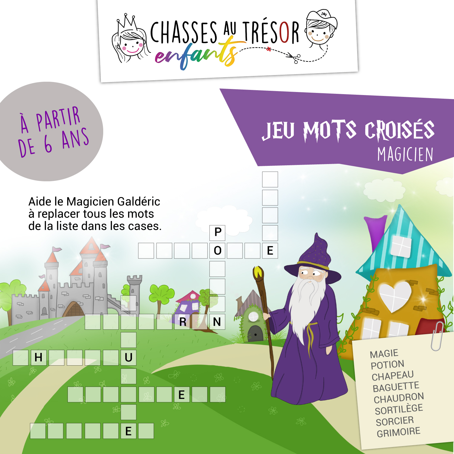 Chasses au trésor enfants - Jeu gratuit de mots croisés enfants - magicien