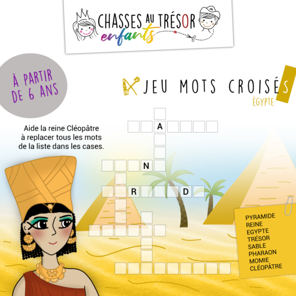 Jeu gratuit de mots croisés pour enfants à imprimer - Égypte